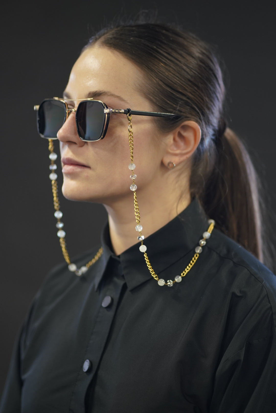 Moonstone X Clear Quartz Sunglasses Chain