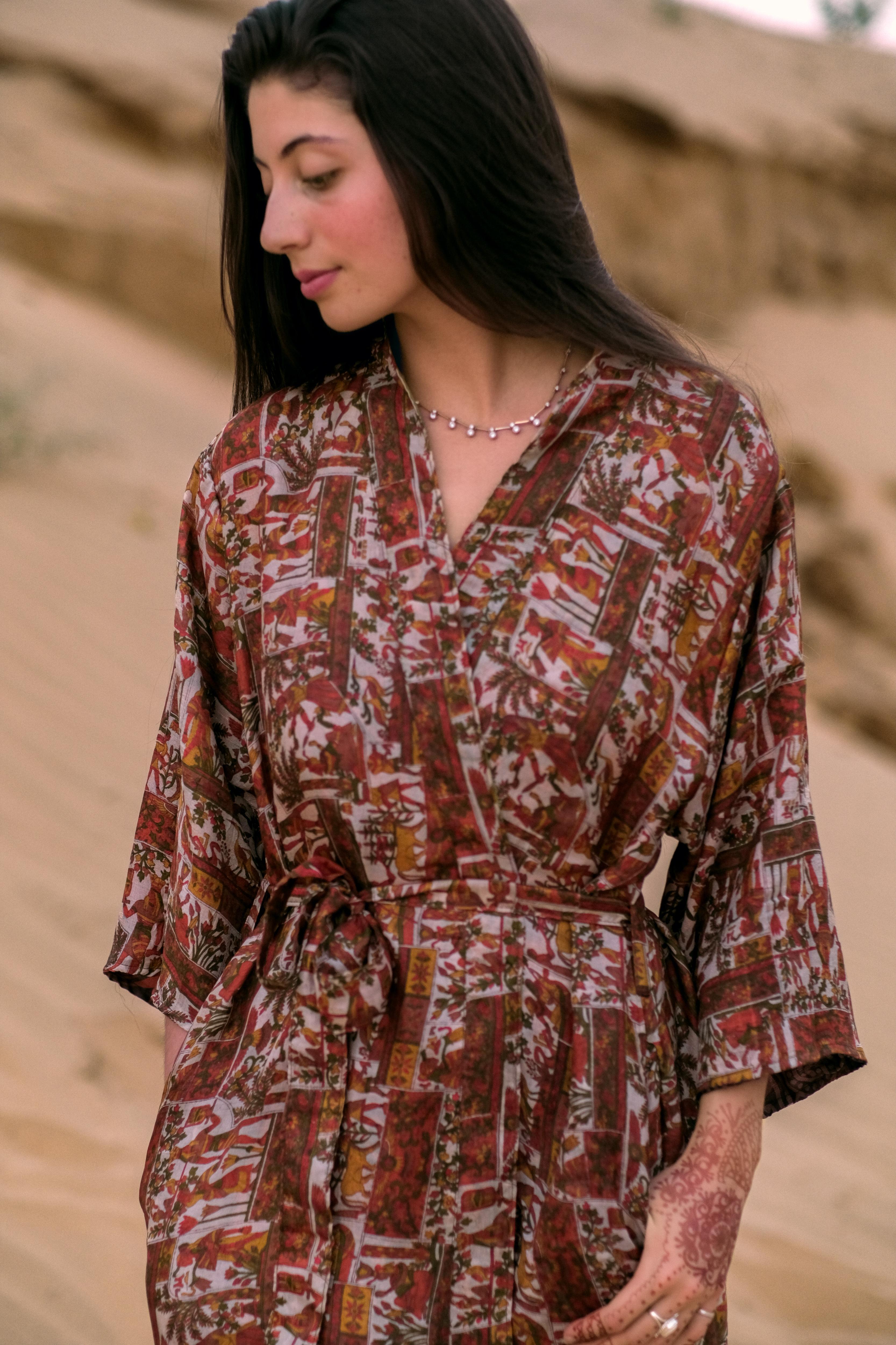 Reversible Saree Kimono Dune