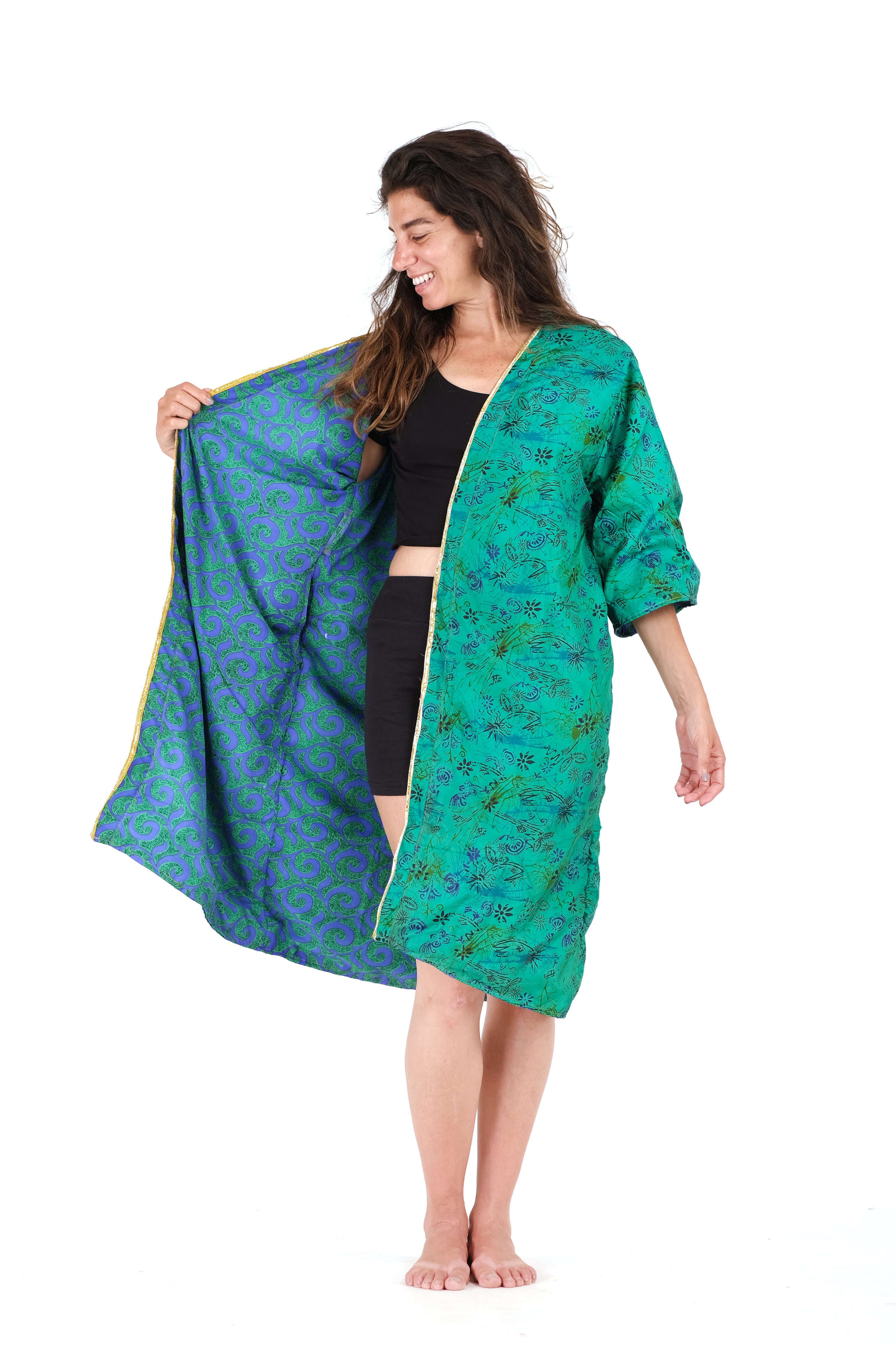 Emerald Lagoon Reversible Saree Kimono